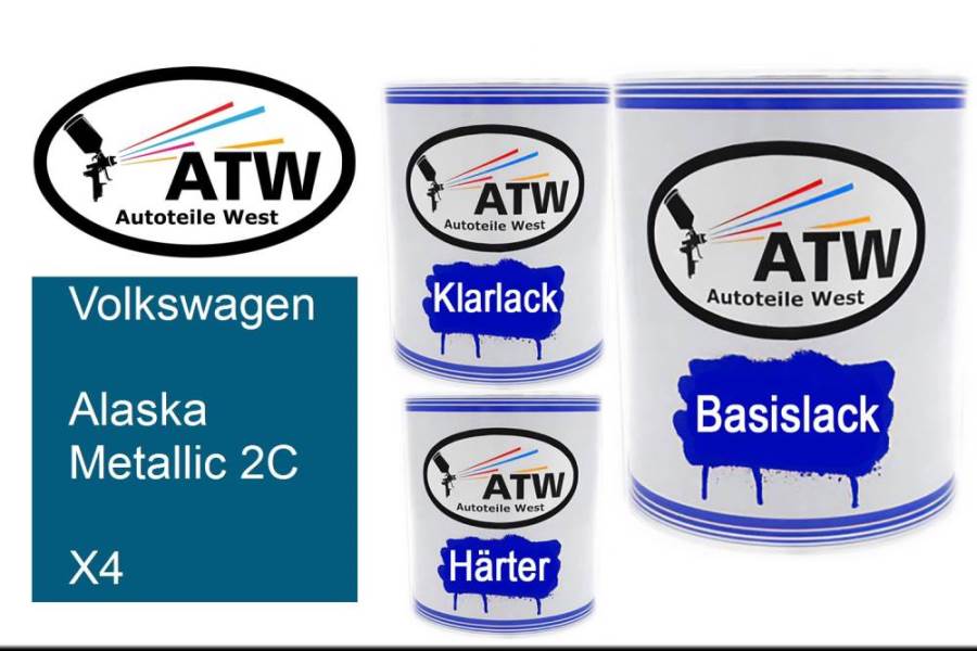 Volkswagen, Alaska Metallic 2C, X4: 1L Lackdose + 1L Klarlack + 500ml Härter - Set, von ATW Autoteile West.